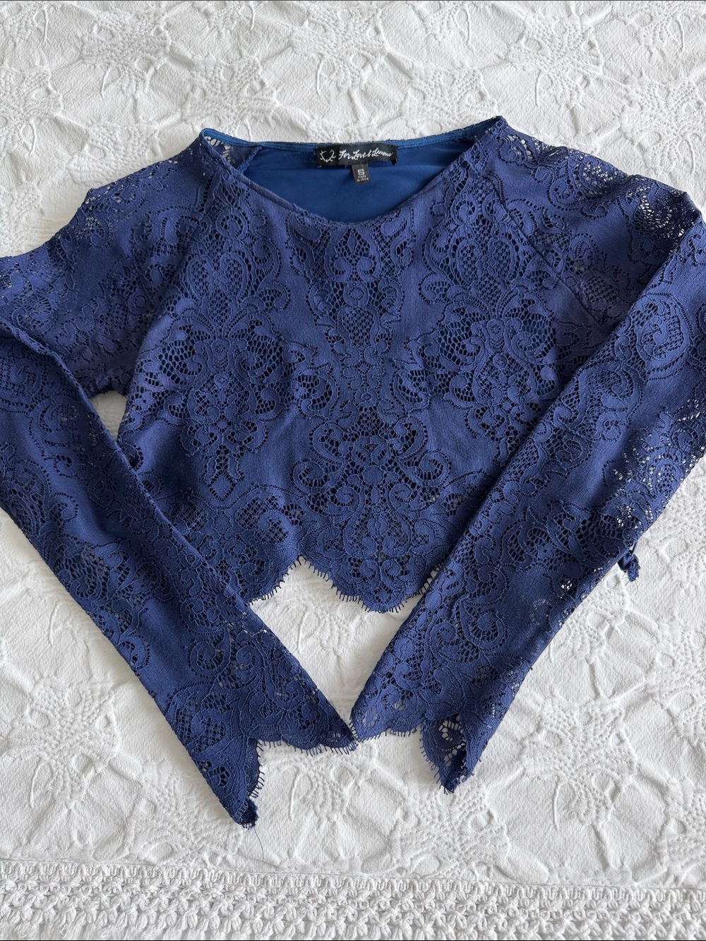 For Love and Lemons Navy Blue Lace Crop Top
